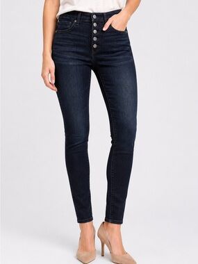 CAbi Dark Wash Button Fly Skinny Jeans Women’s Size 0 Stretch Denim